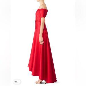 Monique Lhuillier Red Off Shoulder Mikado Gown size 0